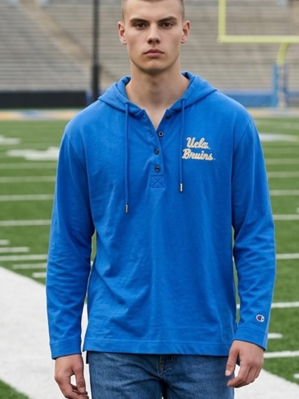 NEW UCLA Bruins Hoodie Adult size XL Blue Logo‎ Henley Style